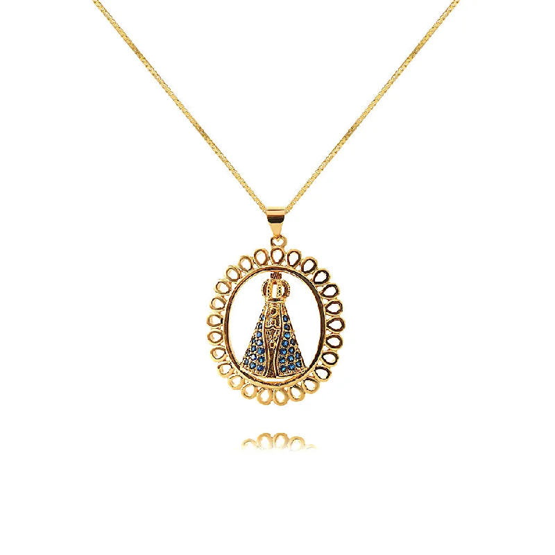 Unique necklaces and pendants with vintage-inspired designs for timeless appeal-Oval Zirconia Virgin Mary Virgencita Necklace