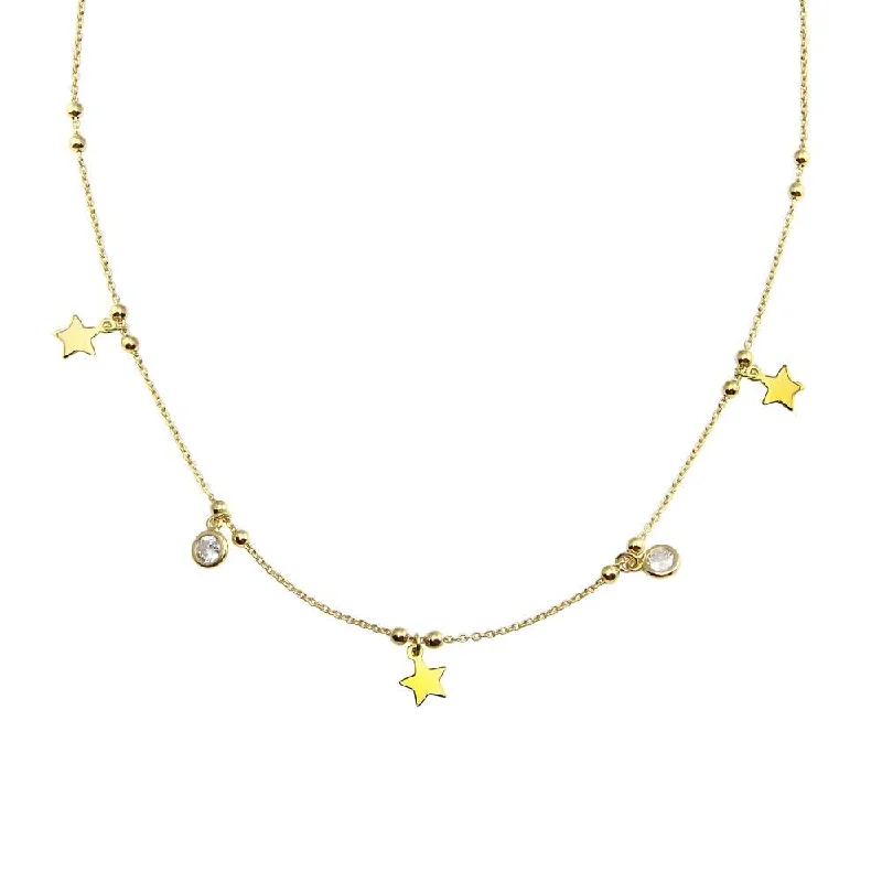 Trendy necklaces and pendants with statement pieces for a bold fashion statement-Gold Plated 925 Sterling Silver Star and Beads CZ Necklace  - ARN00059GP