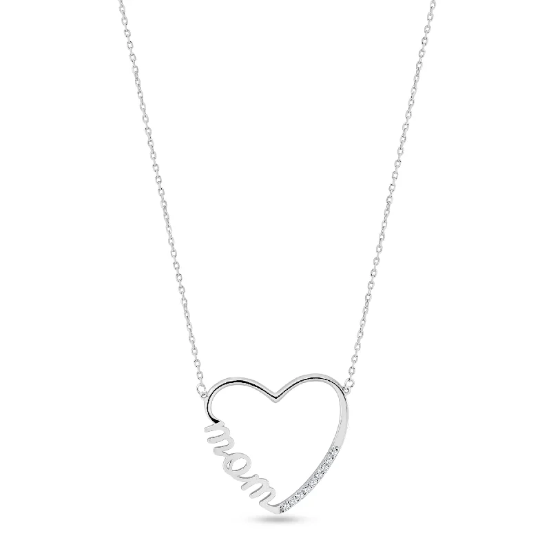 Necklaces and pendants with sun and moon motifs for a celestial-inspired design-Rhodium Plated 925 Sterling Silver Clear CZ Open Heart MOM Necklace - GMN00207