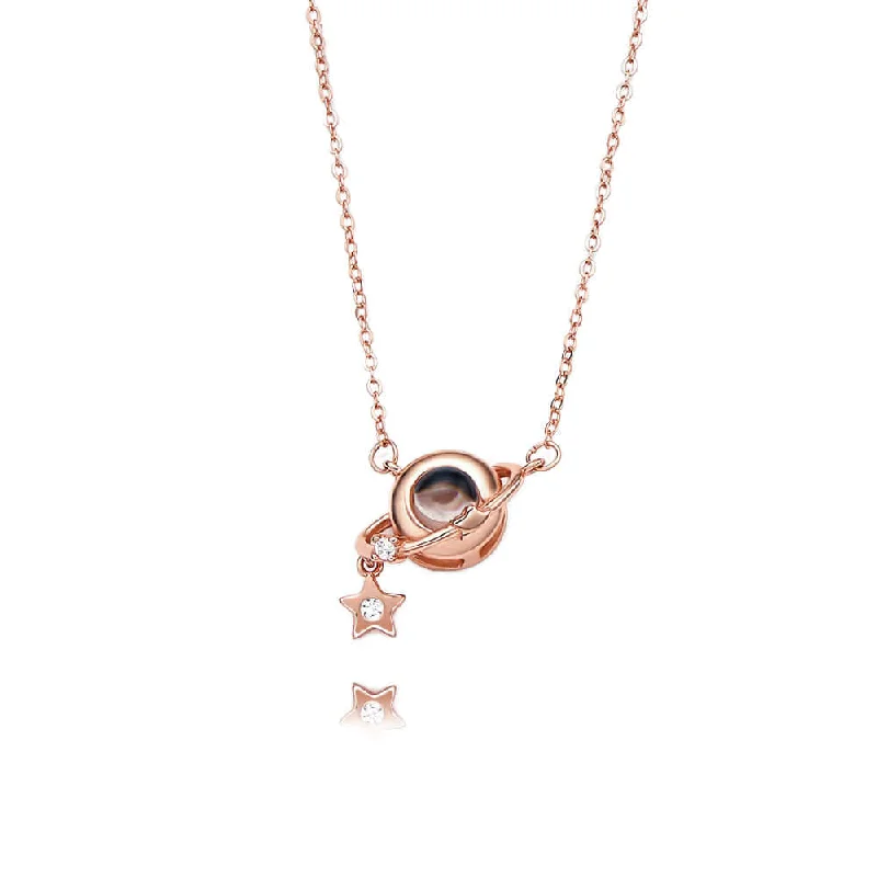 Stunning necklaces and pendants with ruby gemstones for a luxurious red hue-Personalized Planet & Star Projection Necklace with Picture inside