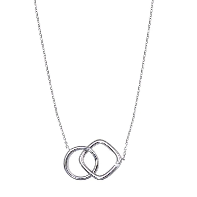 Elegant necklaces and pendants with gold chains for a chic, timeless appearance-Rhodium Plated 925 Sterling Silver Round and Square Link Necklace - STP01832