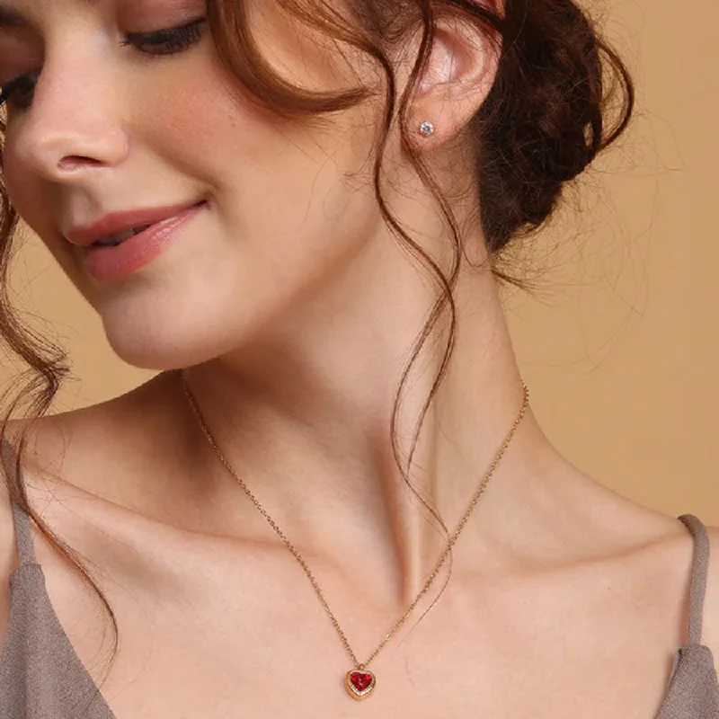 Best necklaces and pendants with layered designs for a chic, stacked look-Red Emerald Heart Pendant Necklace