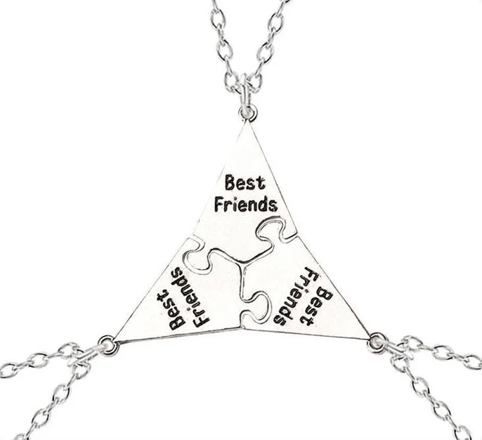 Necklaces and pendants with geometric pendants for a clean, contemporary design-Triangle Panel Lettering Friendship Pendant BFF Necklaces