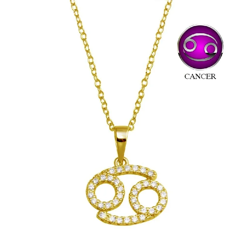 Simple necklaces and pendants with bar pendants for a sleek modern design-Gold Plated 925 Sterling Silver Cancer CZ Zodiac Sign Necklace - BGP01335GP