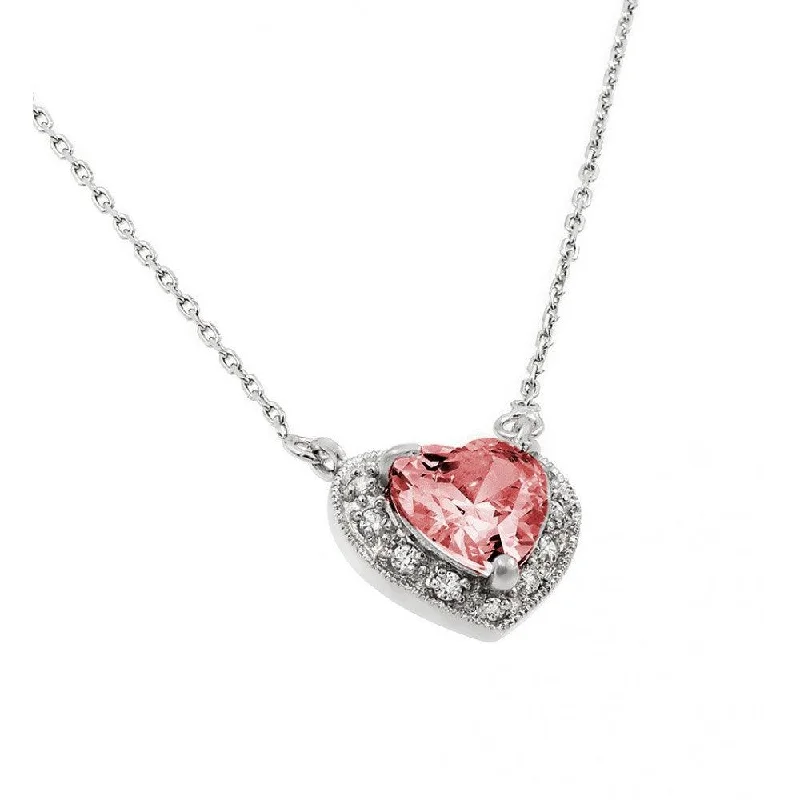 Best necklaces and pendants with glowing moonstone for an ethereal glow-Rhodium Plated 925 Sterling Silver CZ Heart July Birthstone Necklace - BGP00911JUL