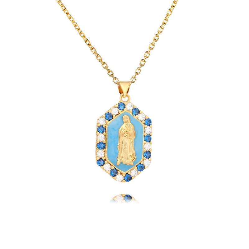 Simple necklaces and pendants with bar pendants for a sleek modern design-Multicolor Virgin Mary Micro Zirconia Virgencita Necklace