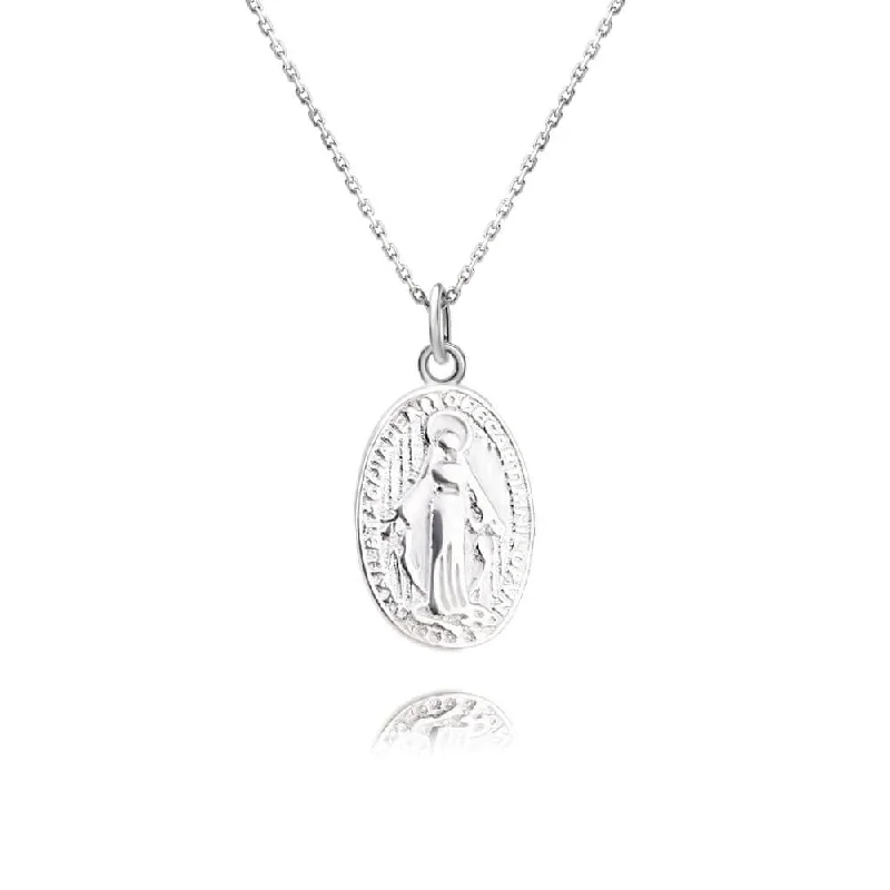 Best necklaces and pendants with vintage coin pendants for a unique accessory-Religious Round Plaque Silver Virgin Mary Necklace