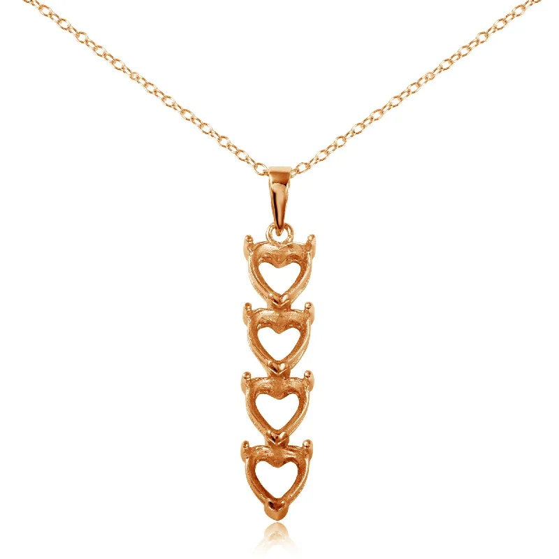 Elegant necklaces and pendants with onyx stones for a sleek, polished look-Rose Gold Plated 925 Sterling Silver Personalized 4 Heart Drop Mounting Necklace - BGP00782RGP