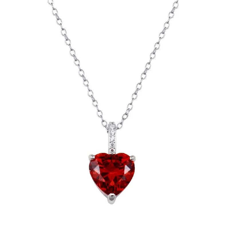 Necklaces and pendants with geometric pendants for a clean, contemporary design-Rhodium Plated 925 Sterling Silver Red Heart CZ Necklace - BGP01440