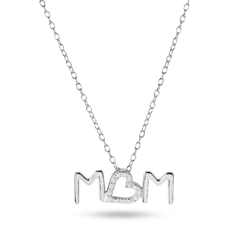 Best necklaces and pendants with silver chains for a sleek, timeless look-Rhodium Plated 925 Sterling Silver Mom Heart Clear CZ Necklace - BGP01480