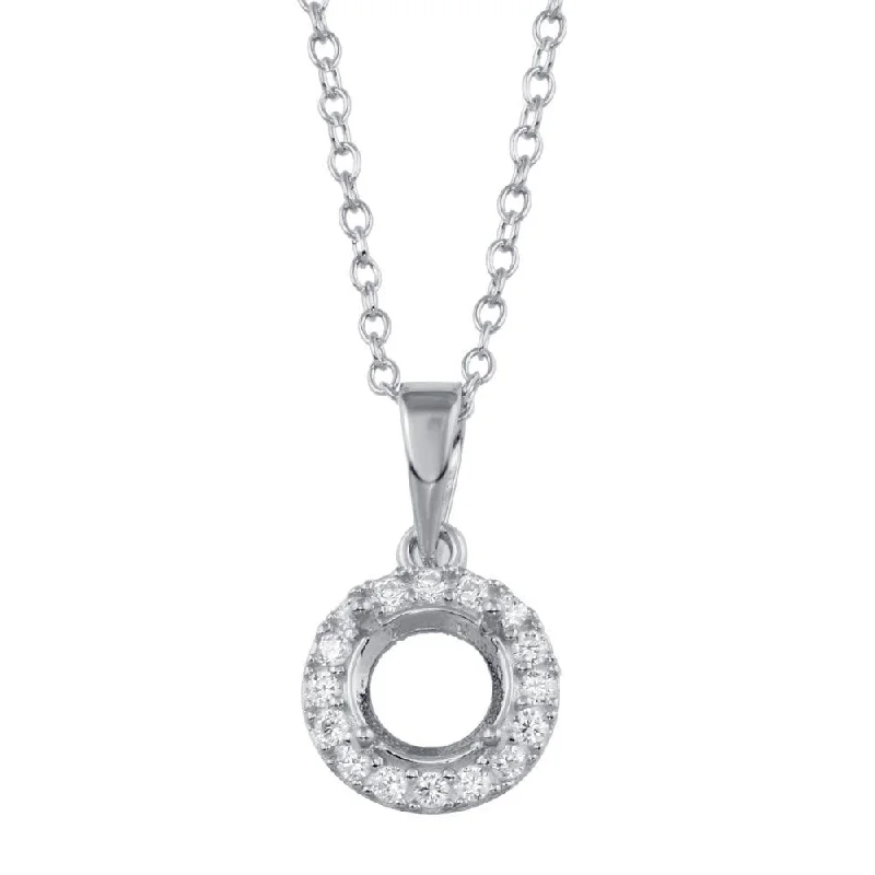 Necklaces and pendants with matching rings for a coordinated set of jewelry-Rhodium Plated 925 Sterling Silver Clear CZ  Mounting Pendant with Necklace - BGP01413