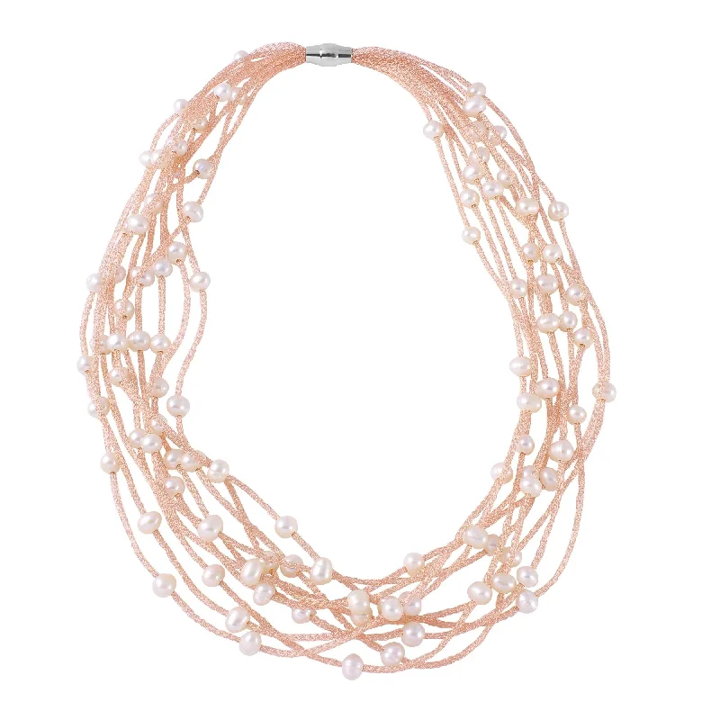 Beautiful necklaces and pendants with moonstone for an ethereal, mystical appearance-Rose Gold Plated 925 Sterling Silver Multi Strand With Fresh Pearl Accent Necklace - ECN00018R