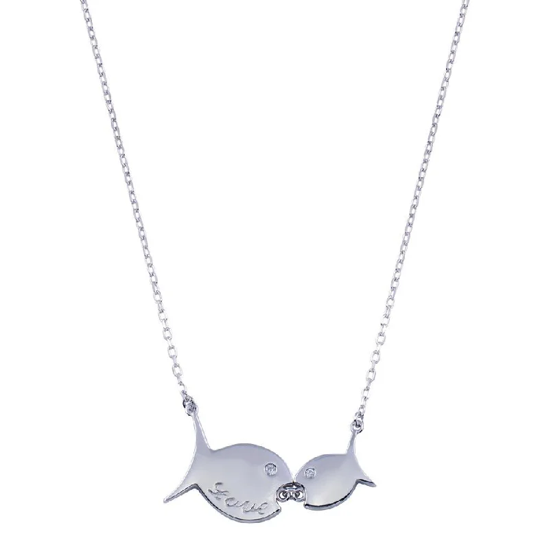 Best necklaces and pendants with seashell designs for a tropical, beachy vibe-Rhodium Plated 925 Sterling Silver 2 CZ Fish Necklace - STP01809