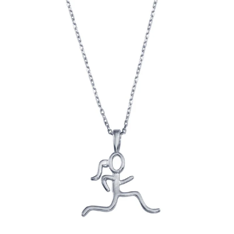 Unique necklaces and pendants with artistic shapes for a creative, one-of-a-kind design-Rhodium Plated 925 Sterling Silver Runner Necklace - GMN00186RH