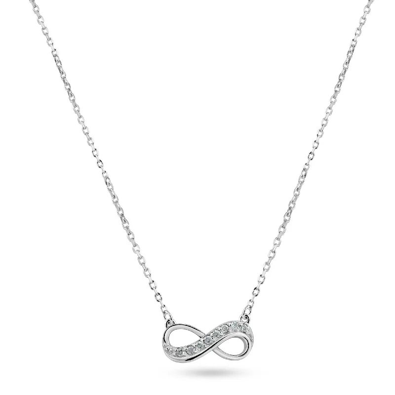 Beautiful necklaces and pendants with diamond halo settings for extra brilliance-Rhodium Plated 925 Sterling Silver Infinity Design Diamond Necklaces - BGP01476