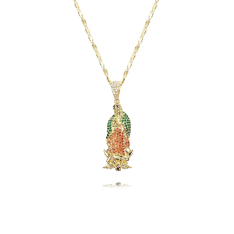 Layered necklaces and pendants for a trendy and fashionable stacked look-Colored Diamonds Our Lady of Guadalupe Virgencita Necklace