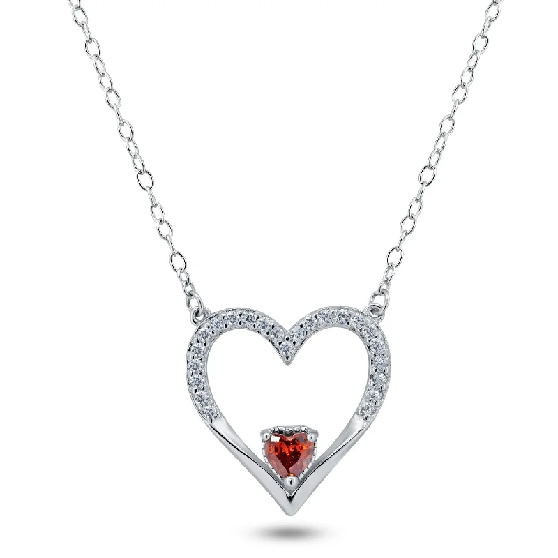 Best necklaces and pendants with oval pendants for a classic, elegant shape-Rhodium Plated 925 Sterling Silver Clear Red CZ Open Heart Necklace - BGP01477