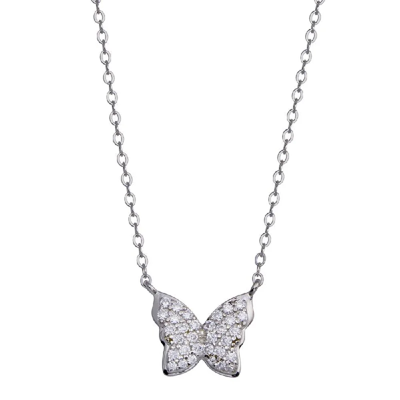 Best necklaces and pendants with intricate filigree for vintage-inspired elegance-Rhodium Plated 925 Sterling Silver Butterfly CZ Necklace - STP01808