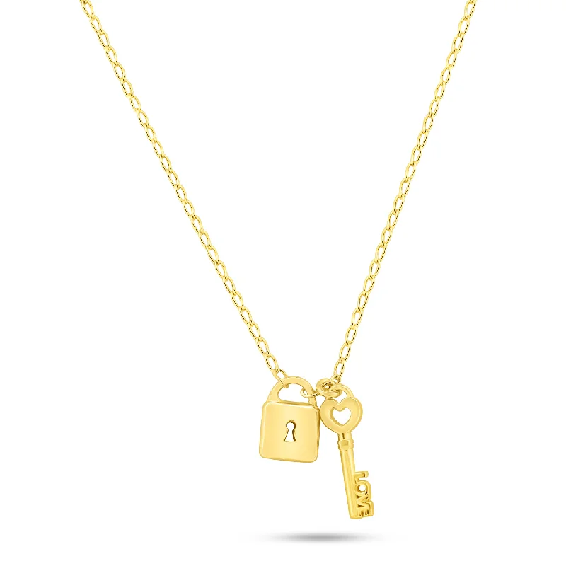 Beautiful necklaces and pendants with moonstone for an ethereal, mystical appearance-Gold Plated 925 Sterling Silver Love Key and Lock Necklace - ECN00070GP