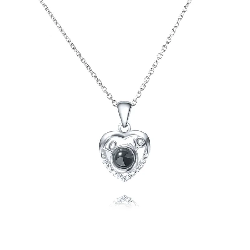 Necklaces and pendants with love knot designs for a romantic, meaningful symbol-Simple Sterling Silver Love Heart Shape Necklace With Picture Inside