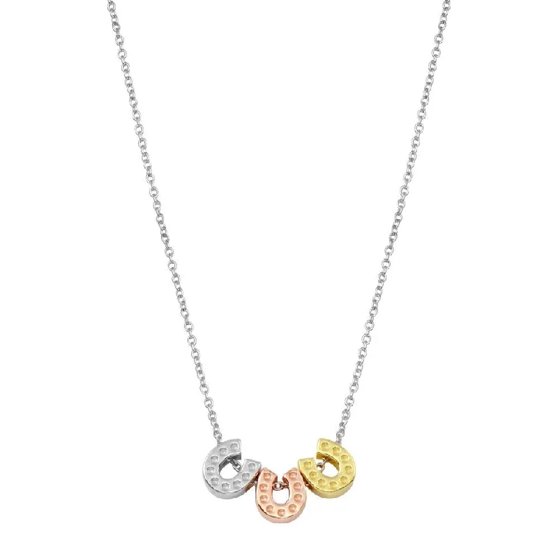 Best necklaces and pendants with personalized coordinates for a special keepsake-Rhodium Plated 925 Sterling Silver Multicolor Horseshoe Necklace  - STP01799