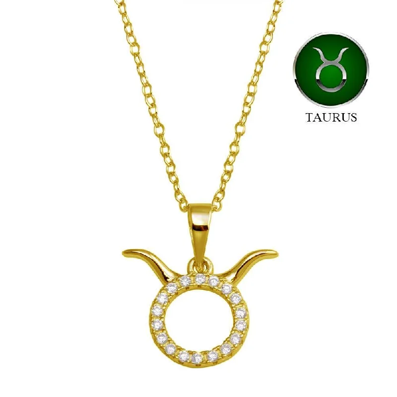 Best necklaces and pendants with rose gold for a warm and romantic appeal-Gold Plated 925 Sterling Silver Taurus CZ Zodiac Sign Necklace - BGP01334GP