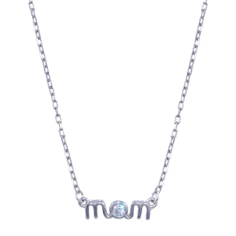 Best necklaces and pendants with statement designs for a fashionable accessory-Rhodium Plated 925 Sterling Silver Mom Clear CZ Necklace - BGP01425