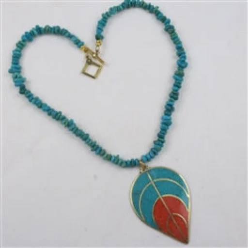 Best necklaces and pendants with oval pendants for a classic, elegant shape-Turquoise Leaf Pendant on Turquoise  Necklace