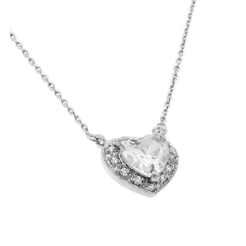 Best necklaces and pendants with intertwined designs for a symbol of unity-Rhodium Plated 925 Sterling Silver CZ Heart April Birthstone Necklace - BGP00911APR