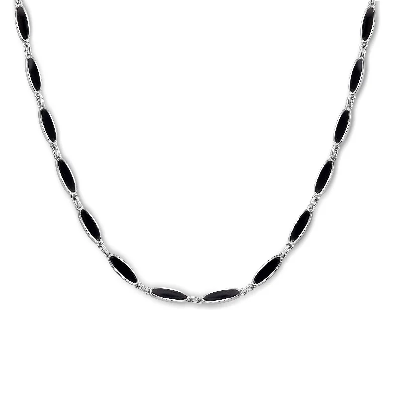 Stunning necklaces and pendants with amethyst gemstones for a calming effect-Rhodium Plated 925 Sterling Silver Onyx Cat's Eye Link Necklace - BGP01484