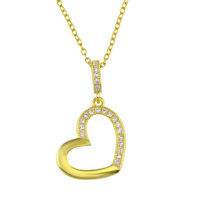 Best necklaces and pendants with vintage coin pendants for a unique accessory-Gold Plated 925 Sterling Silver Open Heart Necklace with CZ - STP01352GP