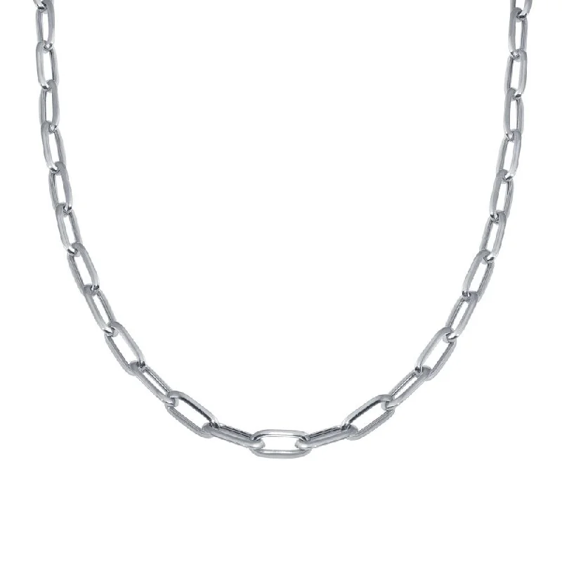 Best necklaces and pendants with black diamonds for an edgy, bold statement-Rhodium Plated 925 Sterling Silver Paperclip Chain Necklace - ITN00150-RH