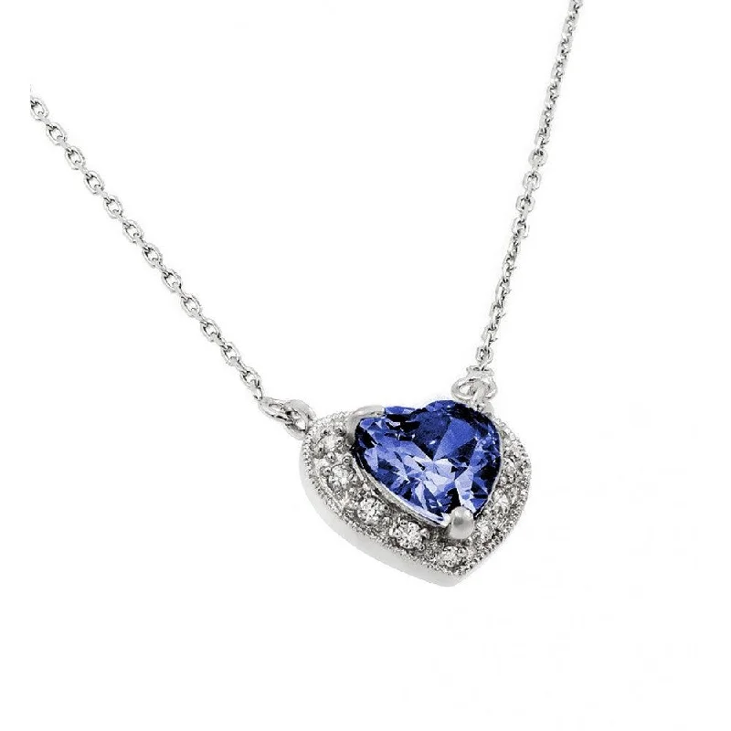 Best necklaces and pendants with layered designs for a chic, stacked look-Rhodium Plated 925 Sterling Silver CZ Heart September Birthstone Necklace - BGP00911SEP