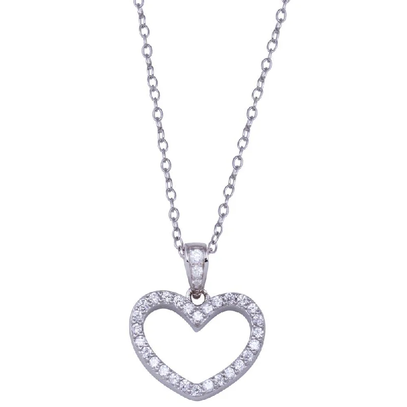 Best necklaces and pendants with intricate filigree for vintage-inspired elegance-Rhodium Plated 925 Sterling Silver Heart Clear CZ Necklace - STP01822