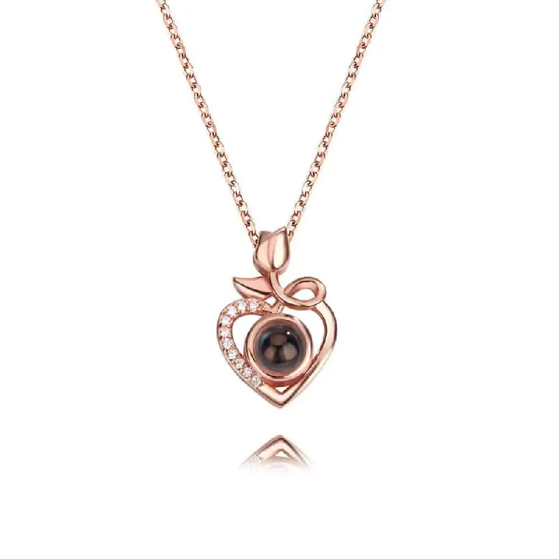 Necklaces and pendants with feather designs for a boho-chic, carefree vibe-Heart-shape Rose Projection Stone Necklace with Picture inside