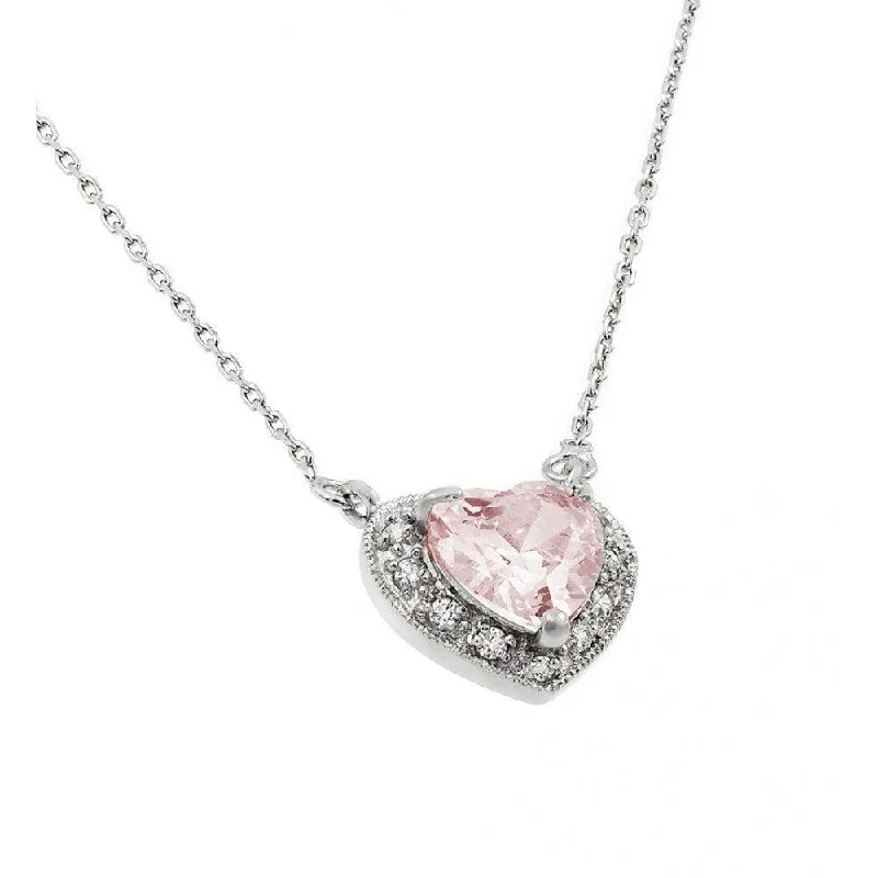 Beautiful necklaces and pendants with moon and star charms for a dreamy effect-Rhodium Plated 925 Sterling Silver CZ Heart October Birthstone Necklace - BGP00911OCT