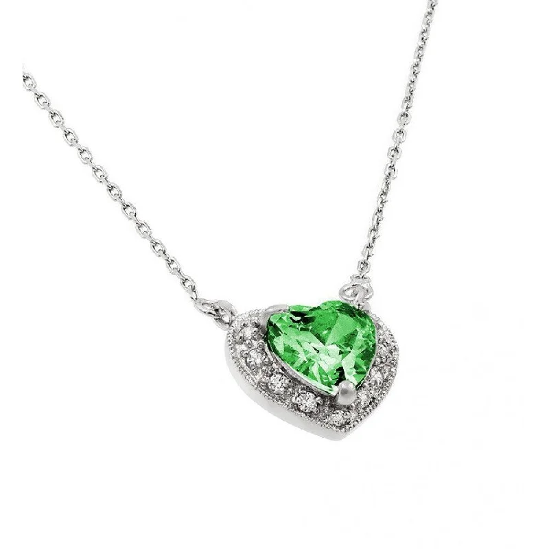 Beautiful necklaces and pendants with natural stones for an earthy, organic vibe-Rhodium Plated 925 Sterling Silver CZ Heart May Birthstone Necklace - BGP00911MAY