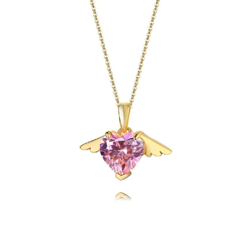 Best necklaces and pendants with opal and gold for a vibrant, luxurious contrast-Pink Sapphire Heart Cut Wing Necklace