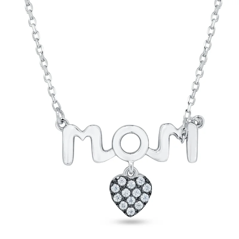 Necklaces and pendants with ocean-inspired designs for a refreshing, beachy feel-Rhodium Plated 925 Sterling Silver Mom Heart CZ Necklace - BGP01478