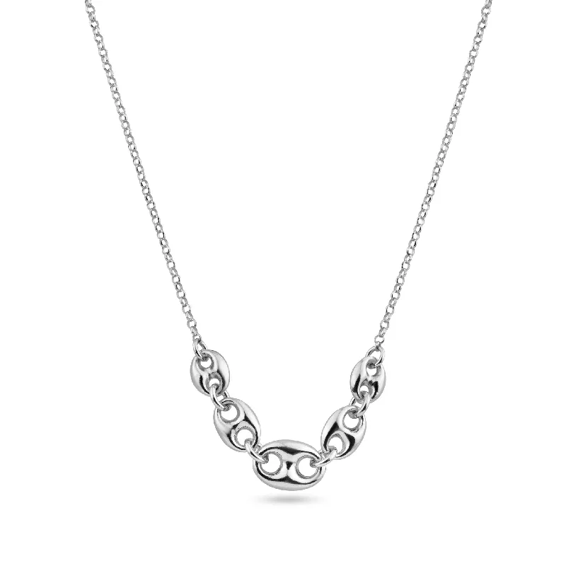 Beautiful necklaces and pendants with diamond-encrusted designs for maximum sparkle-Rhodium Plated 925 Sterling Silver Puffed Mariner Adjustable Link Necklace - ITN00156-RH