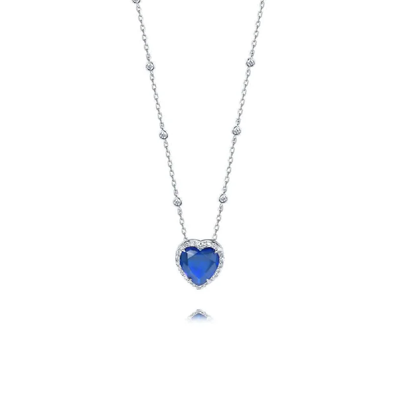 Necklaces and pendants with personalized charms for a custom piece of jewelry-Dark Blue Sapphire Heart Cut Necklace