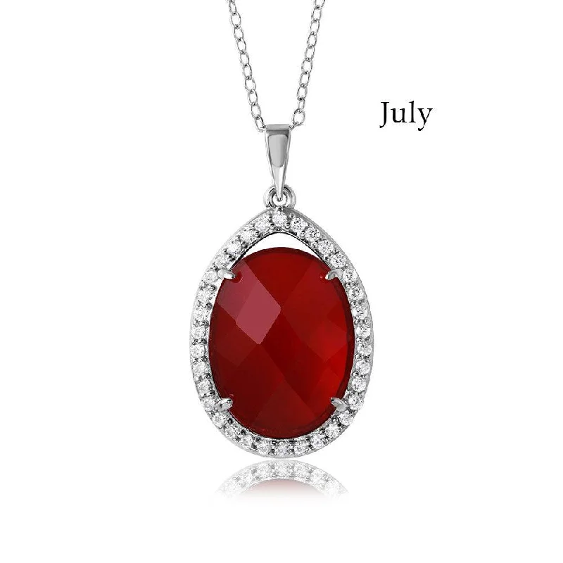 Fashionable necklaces and pendants with birthstones for a personalized gift idea-Rhodium Plated 925 Sterling Silver Oval CZ July Birthstone Necklace - BGP01034JUL