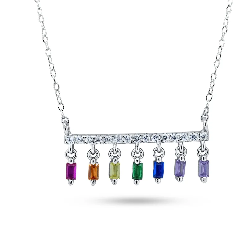 Best necklaces and pendants with vintage coin pendants for a unique accessory-Rhodium Plated 925 Sterling Silver Multi Color Dangling CZ Necklace - STP01848