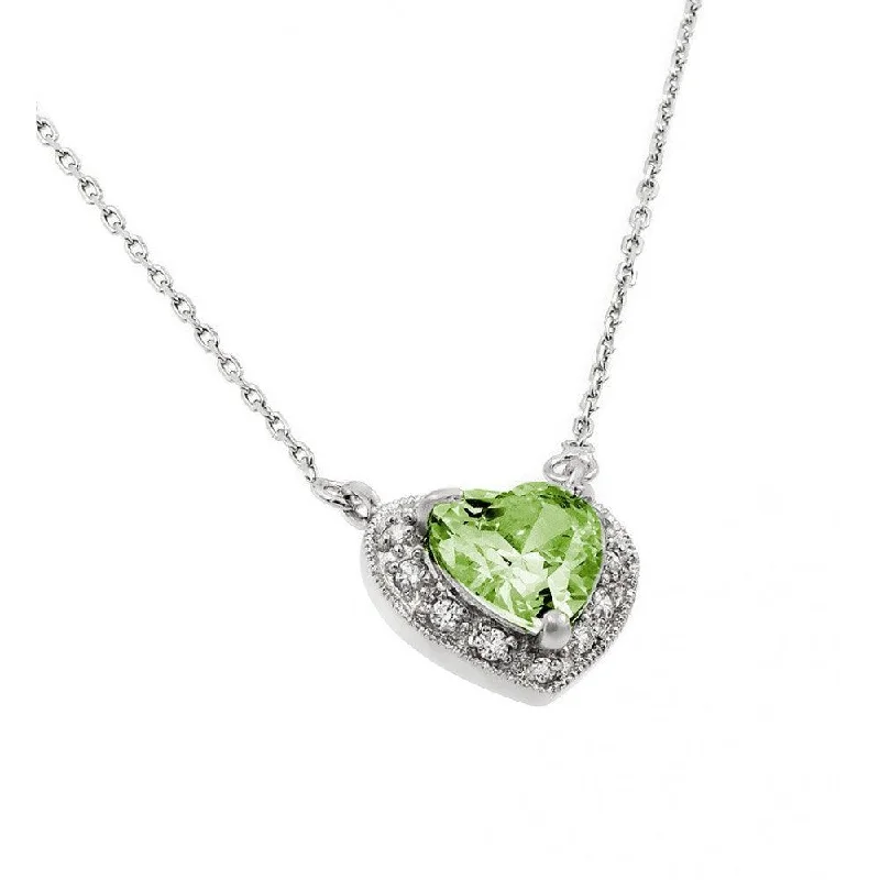 Necklaces and pendants with abstract shapes for a modern, creative appearance-Rhodium Plated 925 Sterling Silver CZ Heart August Birthstone Necklace - BGP00911AUG