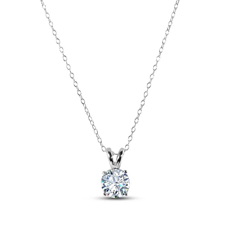 Beautiful necklaces and pendants with layered chains for a fashionable, chic look-Sterling Silver Rhodium Plated Round Clear CZ V-Bail Solitaire Necklace - BGP00515A