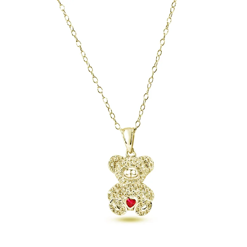 Beautiful necklaces and pendants with natural stones for an earthy, organic vibe-Gold Plated 925 Sterling Silver Bear Heart Red and Clear CZ Pendant Necklace - STP01858GP