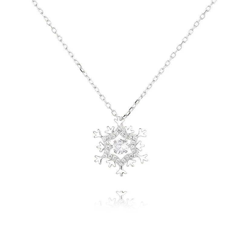 Best necklaces and pendants with butterfly pendants for a delicate, light style-Sterling Silver Dancing CZ Heart Snowflakes Pendant Necklace Fidget Necklace