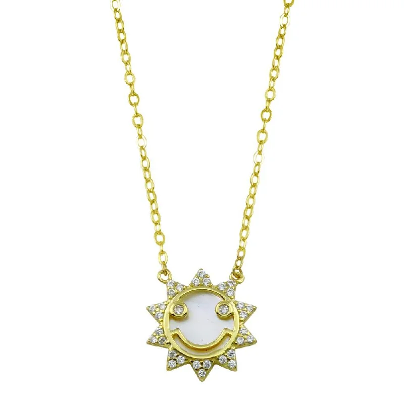 Necklaces and pendants with custom designs for a completely unique jewelry piece-Gold Plated 925 Sterling Silver CZ Synthetic MOP Sun Necklace - STP01793GP