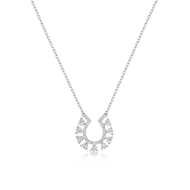 Best necklaces and pendants with black diamonds for an edgy, bold statement-Rhodium Plated 925 Sterling Silver Horseshoe Clear CZ Studded Necklace - BGP01486