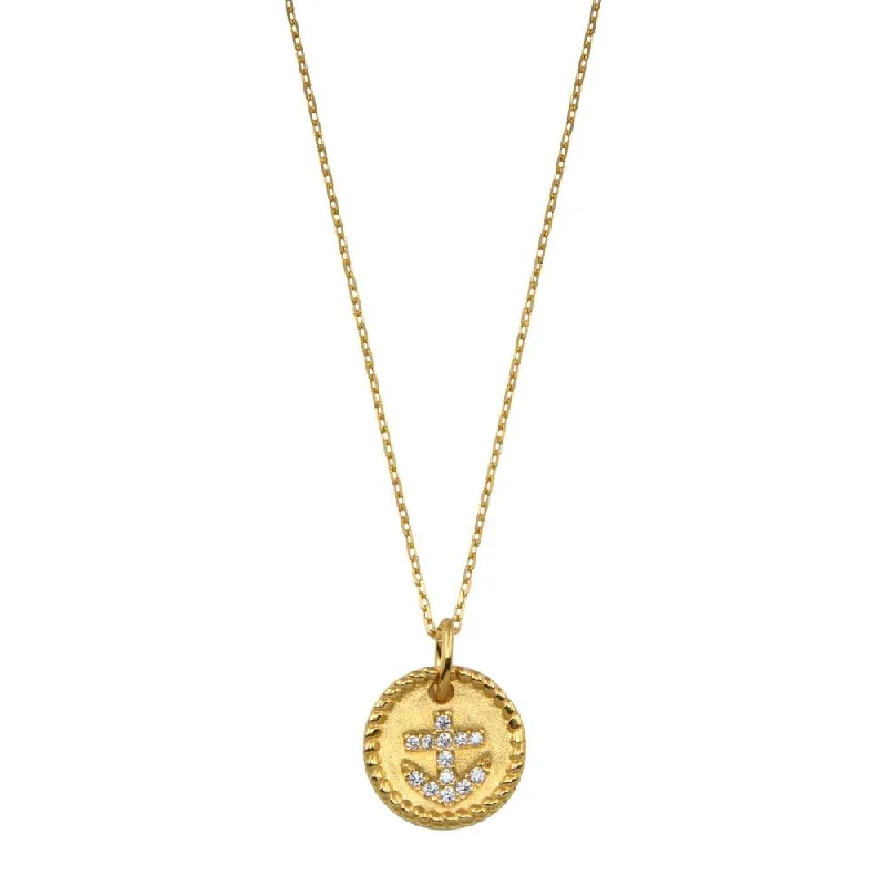 Necklaces and pendants with enamel accents for a colorful, eye-catching appearance-Gold Plated 925 Sterling Silver CZ Round Anchor Necklace - GMN00185GP